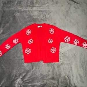 Red Open-Front Snowflake Knit Cardigan - Women’s XS